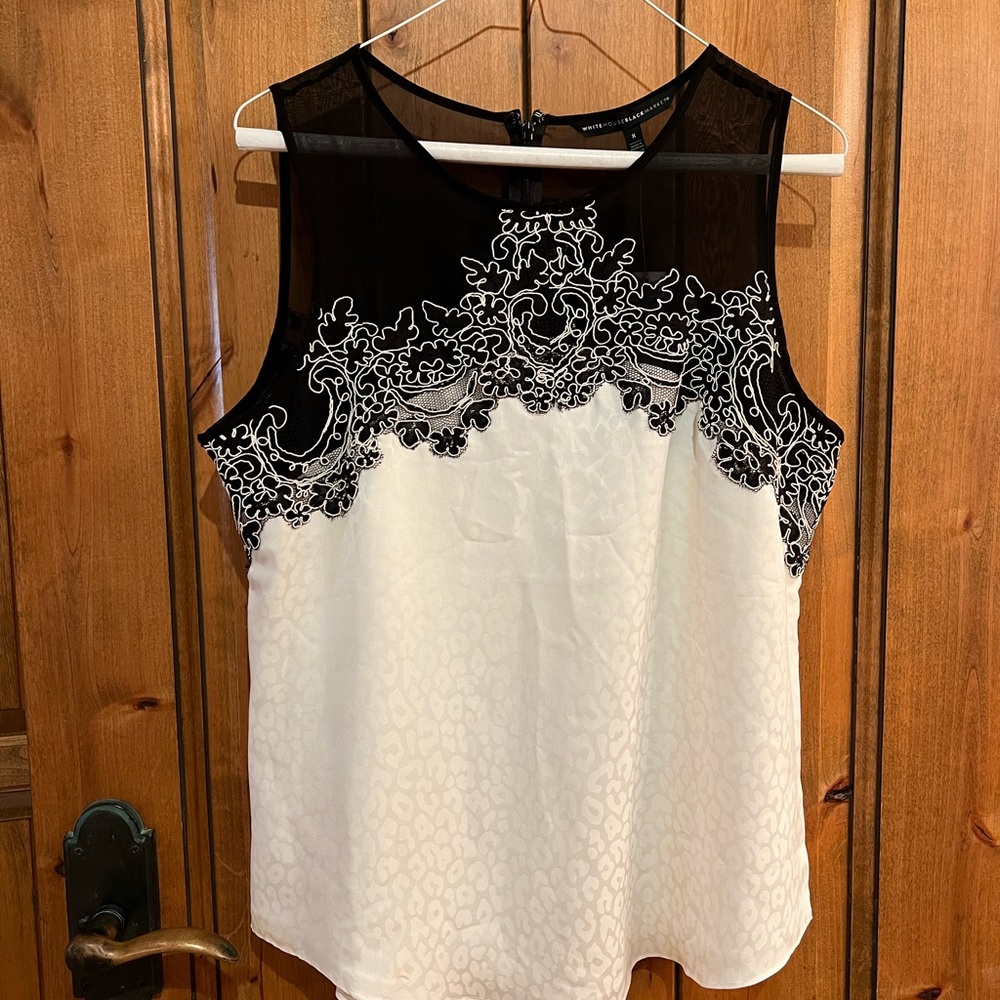 White House Black Market Contrast Lace Shell Top
